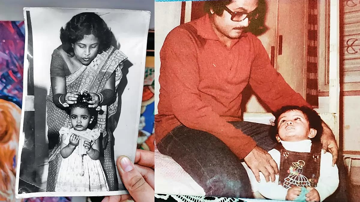 Childhood memories: The writer with her mother, Sushmita Kundu and her biological father, late Basudev Kundu 