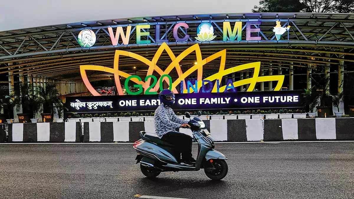 For a Multi-Polar World: An illuminated G20 logo in New Delhi