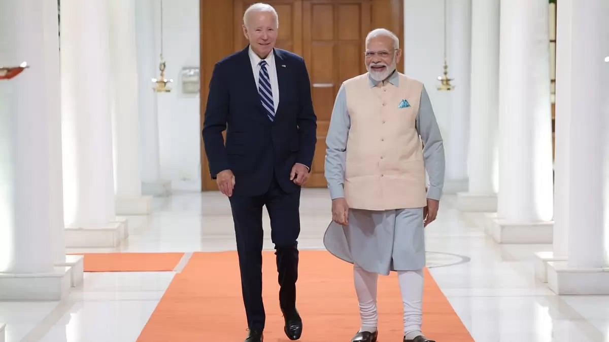 Prime Minister Narendra Modi and US President Joe Biden at the Prime Minister's Residence for a bilateral meeting on the sidelines of the G-20 Summit.
