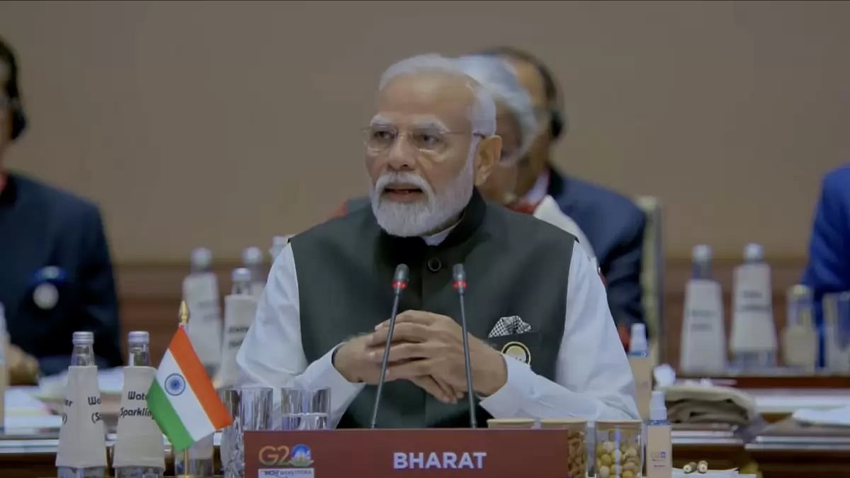 PM Modi delivers opening remarks at G20 Summit in Delhi's Bharat Mandapam.