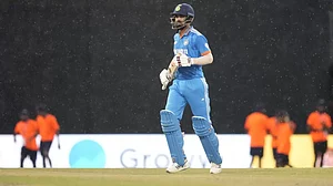 KL Rahul runs for cover as it rains during the India-Pakistan clash in Colombo on Sunday