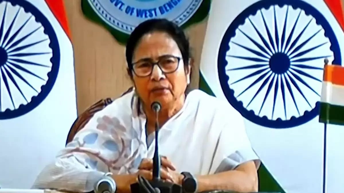 Mamata Banerjee during a press conference in Kolkata.