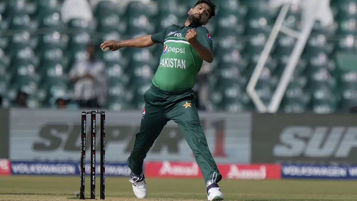 Haris Rauf bowls during the Asia Cup match between Pakistan and Bangladesh in Lahore on September 6