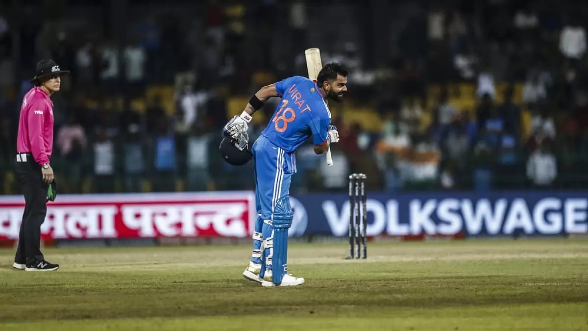Virat Kohli celebrates his century against Pakistan in Colombo on Monday