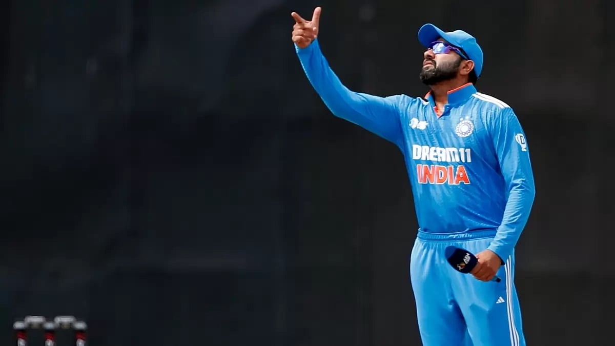 Rohit Sharma at the toss in Colombo on Friday.