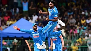 Mohammed Siraj celebrates a wicket in the Asia Cup final