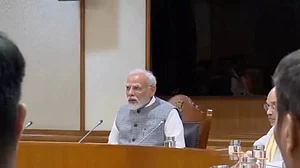 Prime Minister Narendra Modi chairs a meeting of the Union Cabinet on Monday during the Special Session of the Parliament.