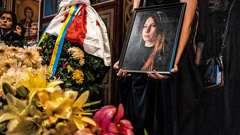 Victoria Amelina (1986-2023): The funeral ceremony that was held at the monastery of St Michael in t - null