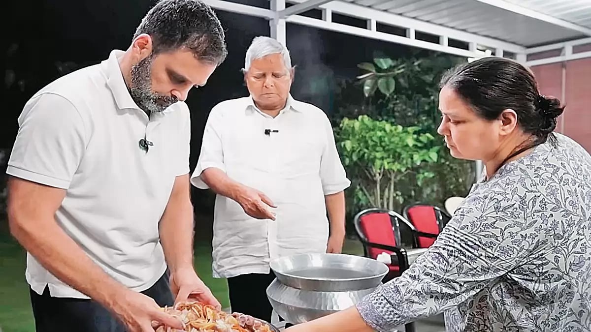 Minting an Image: Screengrab from a video showing Rahul Gandhi, Lalu Yadav and Misa Bharti cooking Champaran mutton