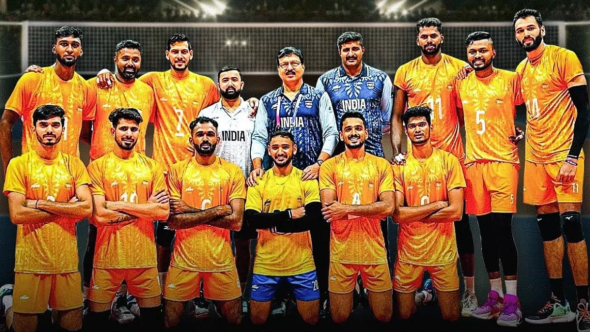 Indian Men's Volleyball team competing in the Asian Games, Hangzhou.