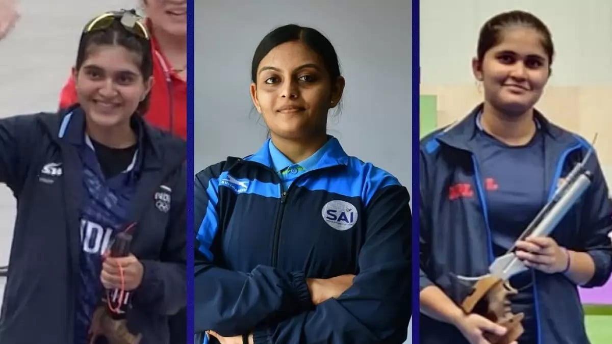 Divya Thadigol, Esha Singh and Palak Gulia won Silver Medal in the 10m Air Pistol Women's team event