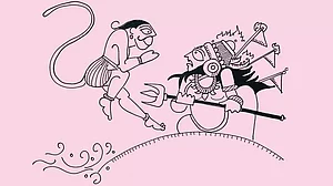 Hanuman Faces Lankini: From the author’s book Sita: an illustrated retelling of the Ramayana