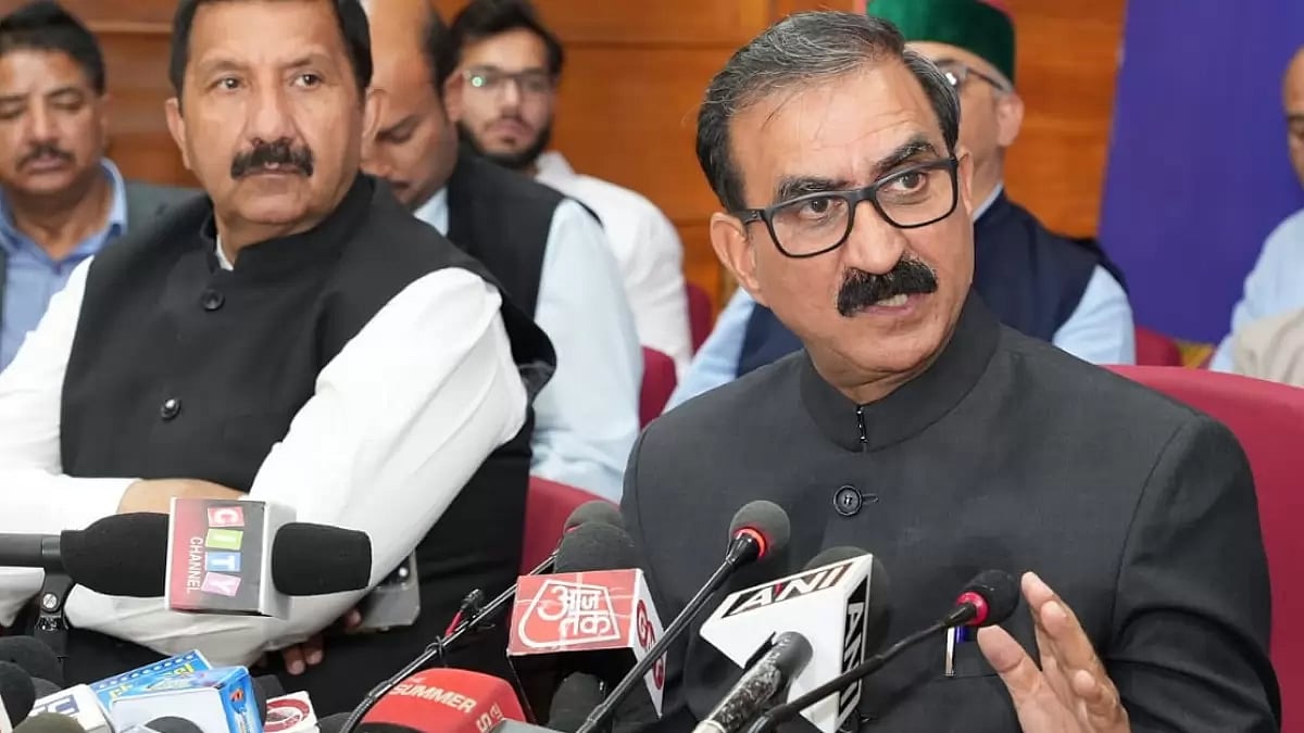 Himachal Pradesh Chief Minister Sukhvinder Singh Sukhu with Deputy CM Mukesh Agnihotri during the announcement of reconstruction and relief package.