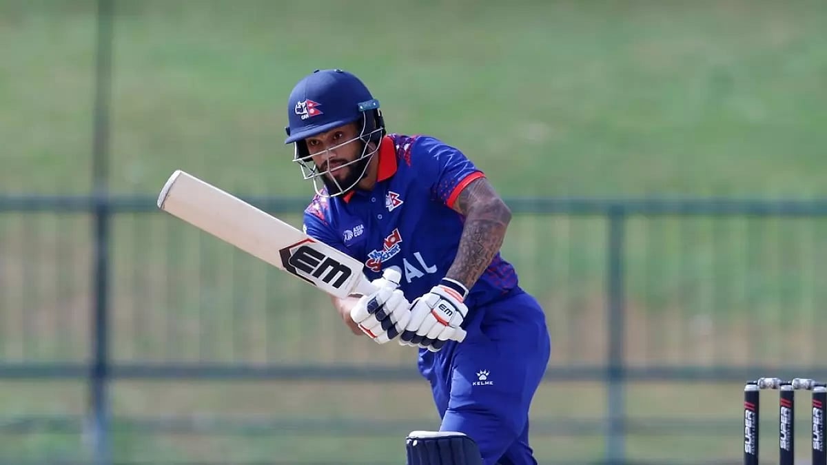 Nepal batsman Kushal Bhurtel during his innings of 35(18)