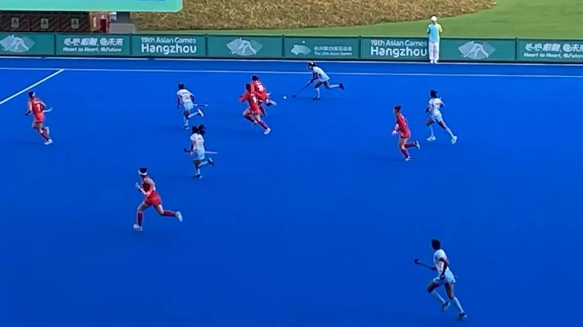 Indian Women's team (blue) in action against Korea