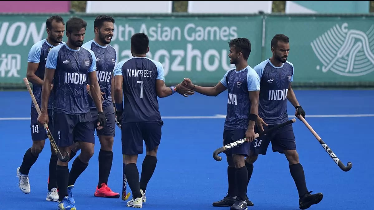 The Indian men's hockey team in action at the Hangzhou Asian Games.