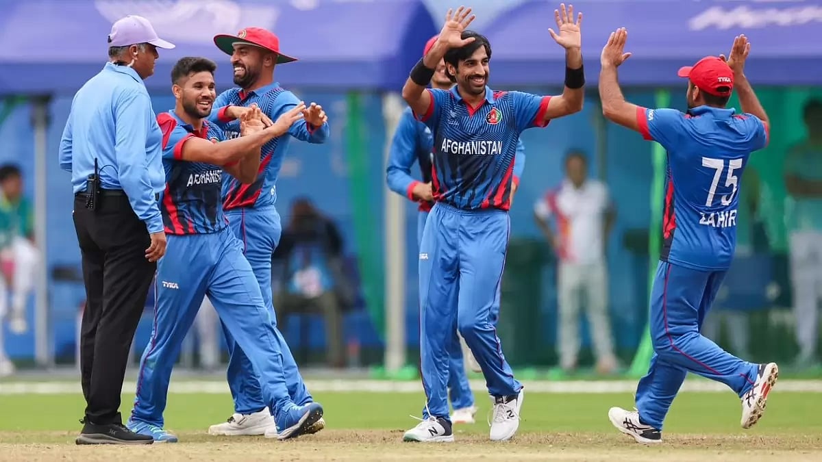 Afghanistan celebrate after beating Sri Lanka at the Asian Games 2023