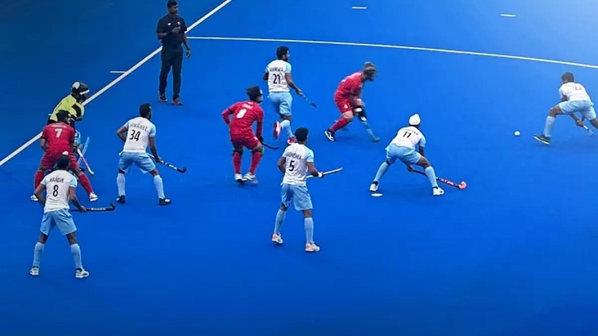 Indian team in action against South Korea at the Asian Games 2023.