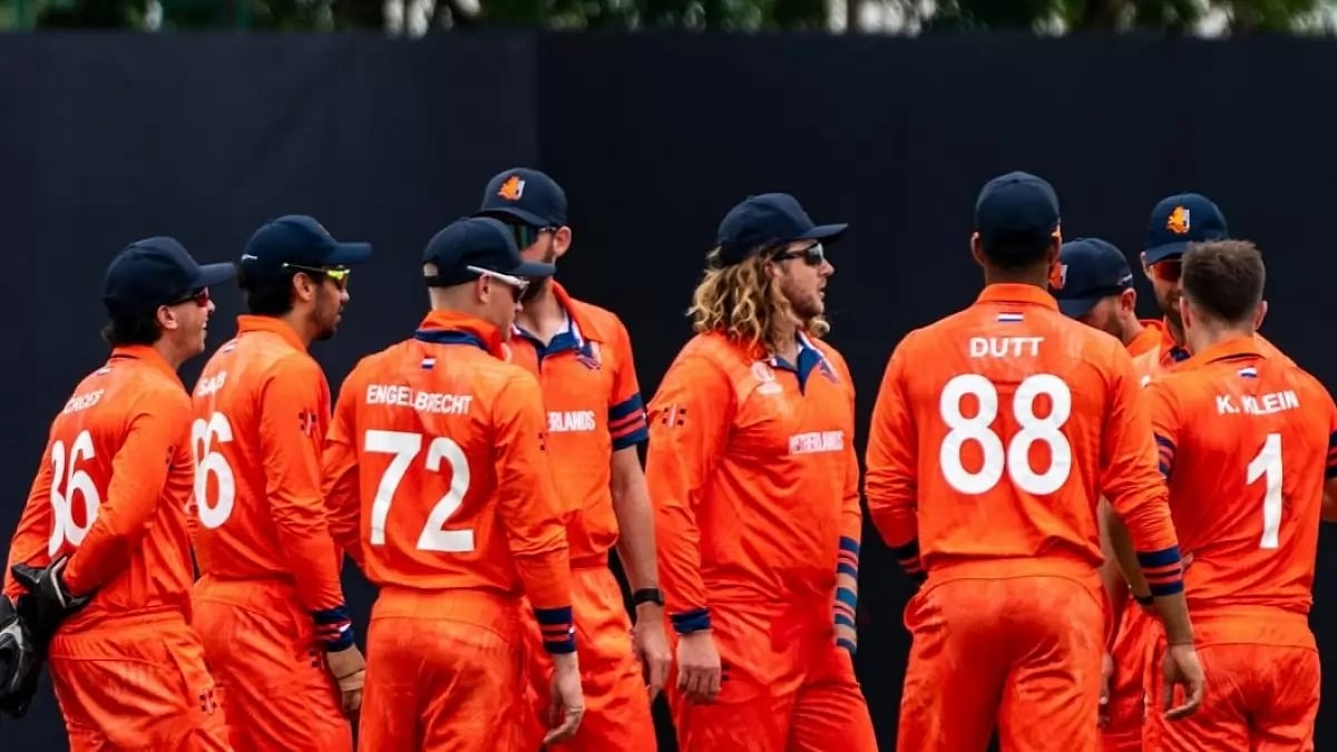 Netherlands cricket team during a practice match in India.