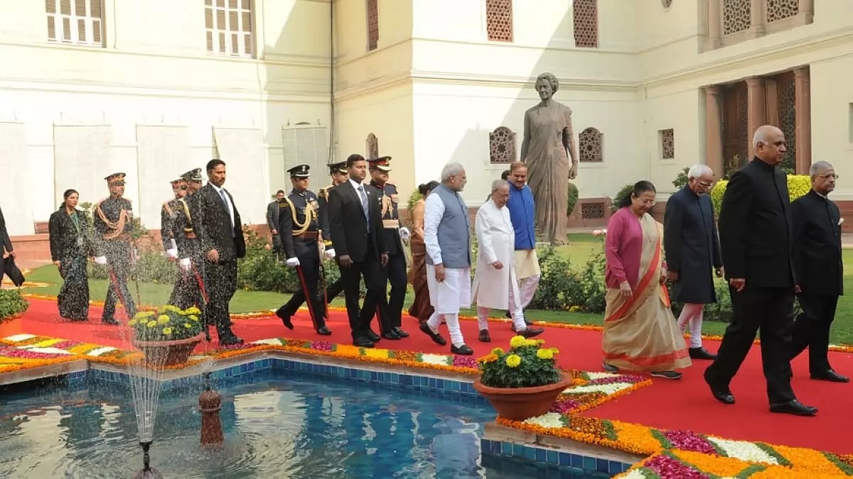 India's Former President Pranab Mukherjee with Former Vice President Hamid Ansari