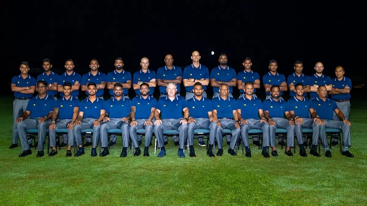 Sri Lanka Cricket team with coaches and support staff before the ODI World Cup in India.
