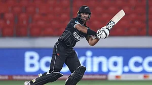 Rachin Ravindra during his innings against England in the opener.