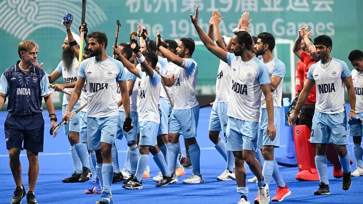 A jubliant Indian Men's Hockey team