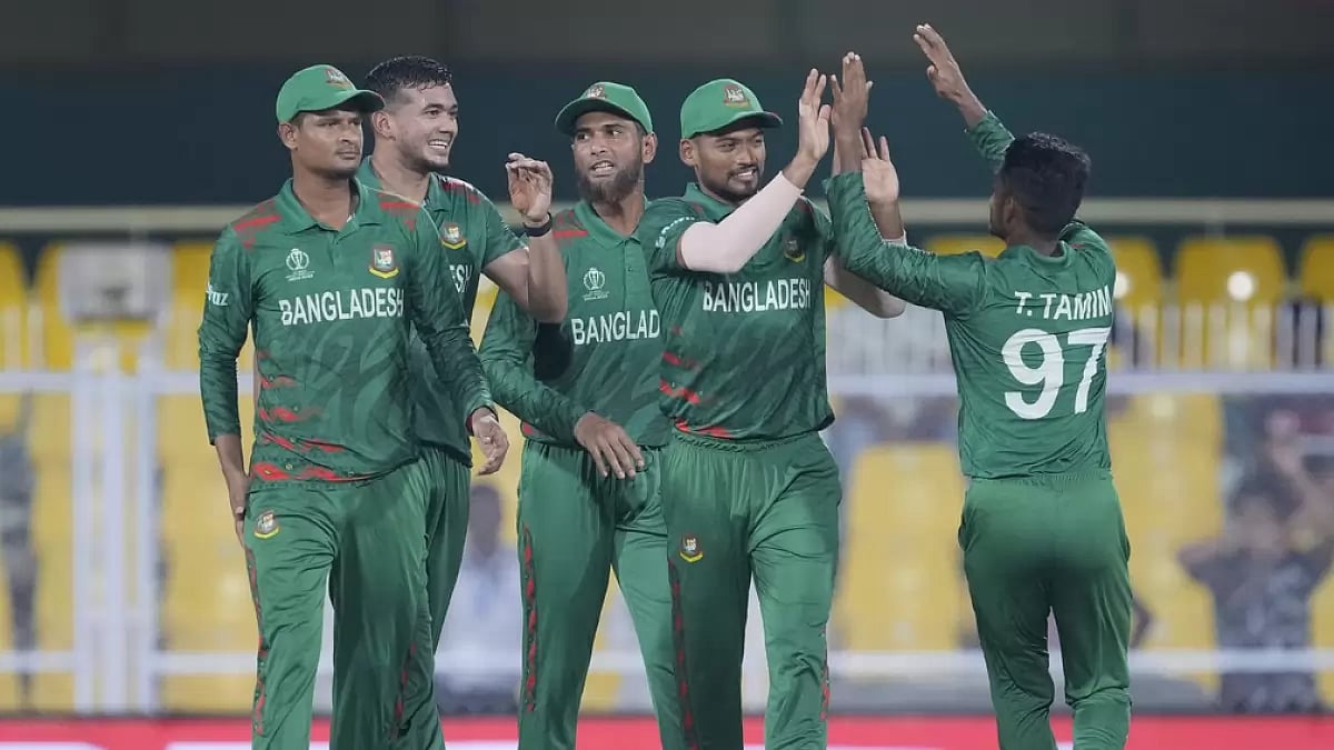 Bangladesh players during their World Cup warm-up match against England.