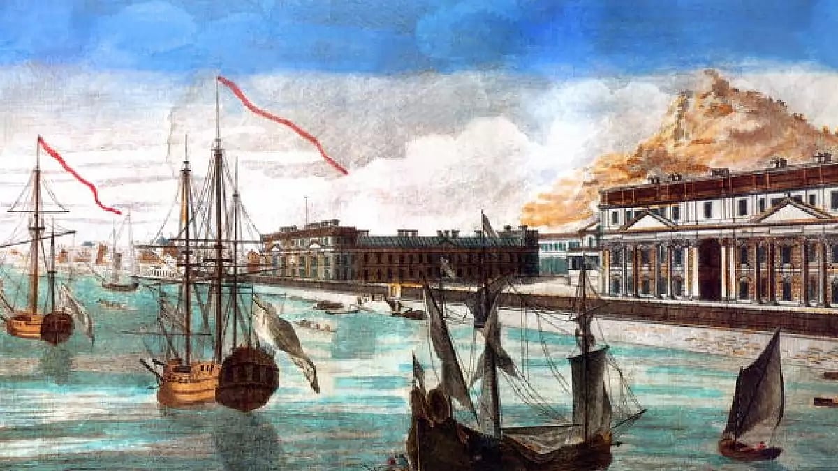 A view of the admiralty and the stores of the East India Company in Pondicherry 