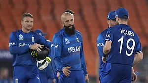 The England cricket team after their loss to New Zealand in Ahmedabad.