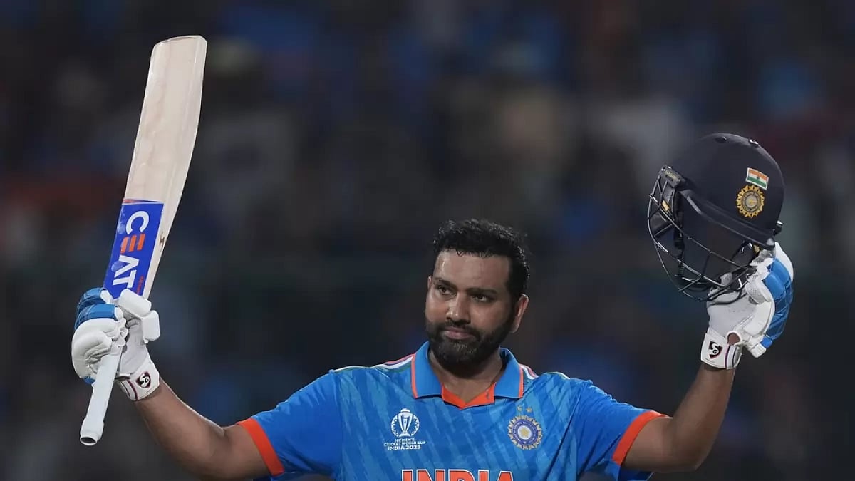 Rohit Sharma celebrates his century in Delhi on Wednesday.