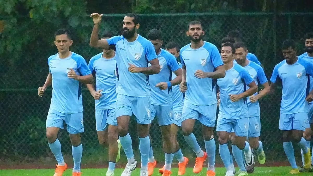 Sunil Chhetri (extreme left) and Co. train ahead of their match against hosts Malaysia.