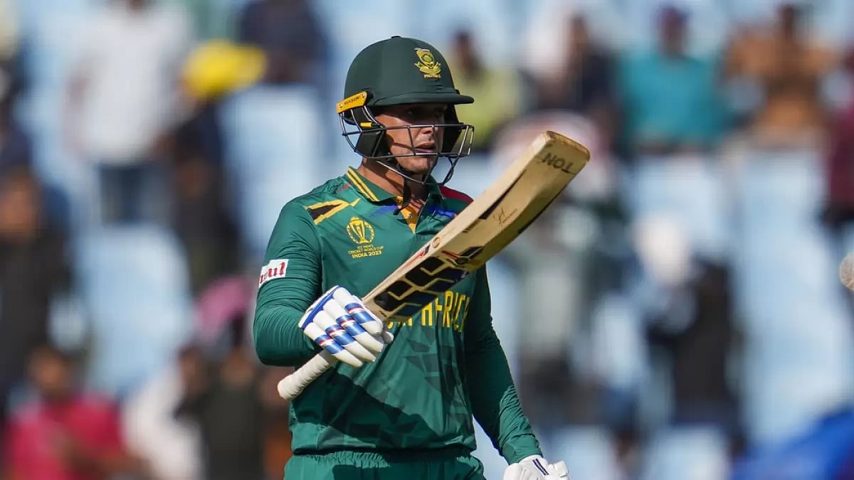 Quinton De Kock during their WC match between Australia and South Africa in Lucknow