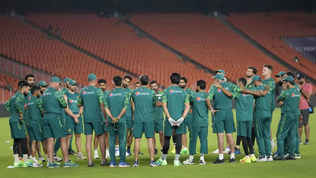 Pakistan Cricket team practicing before their match against India in Ahmedabad.