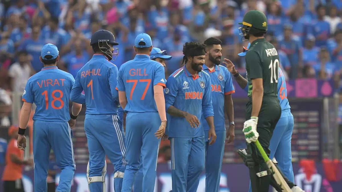 Action from the India vs Pakistan game in the ICC Cricket World Cup 2023 in Ahmedabad.