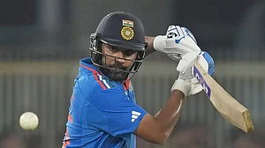 Rohit Sharma in action in Ahmedabad on Saturday.