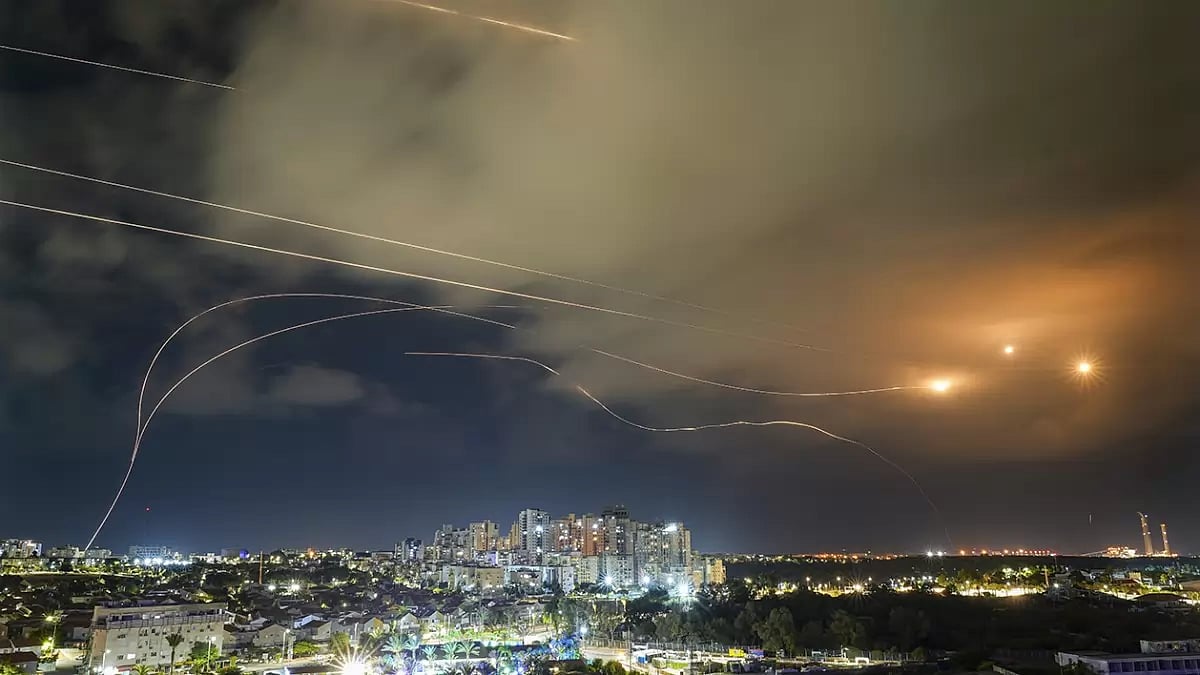 Israeli Iron Dome air defense system fires to intercept a rocket fired from the Gaza Strip, in Ashkelon, Israel.