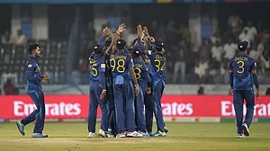 Sri Lankan Cricket team celebrating a wicket in the ICC Cricket World Cup 2023