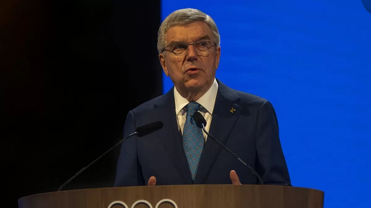 IOC president Thomas Bach speaks at the IOC session in Mumbai.