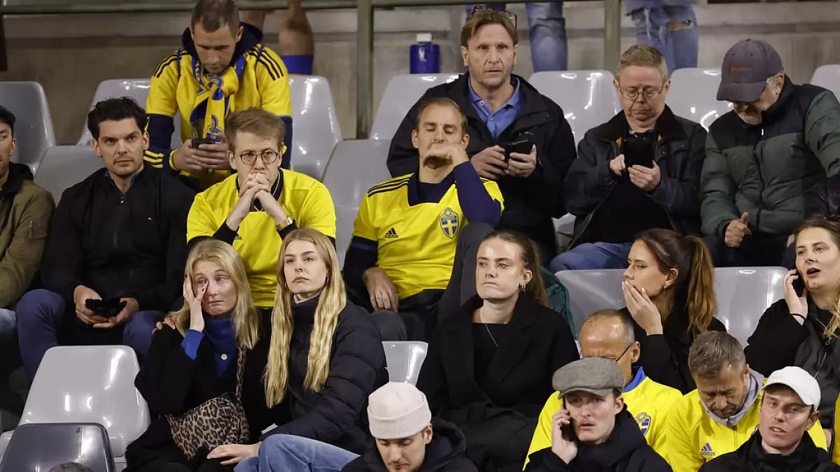 Sweden supporters at the King Baudouin Stadium in Brussels on October 17, 2023.