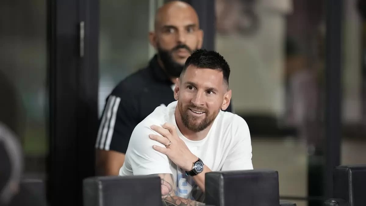 Lionel Messi watches Inter Miamis home game against Charlotte on Thursday from his box.