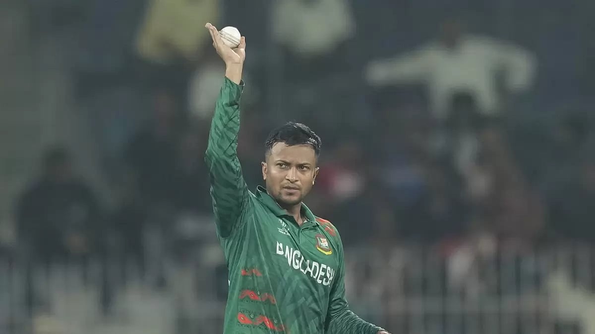 Bangladesh captain Shakib Al Hasan in action against New Zealand in Chennai.