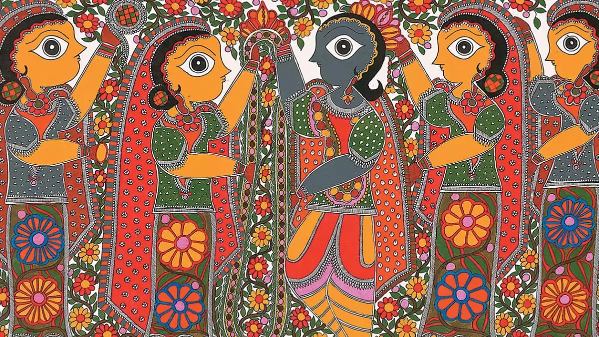 Mythological Art: Madhubani painting depicting ‘Ram Vivah’ by Sarita Devi  - null