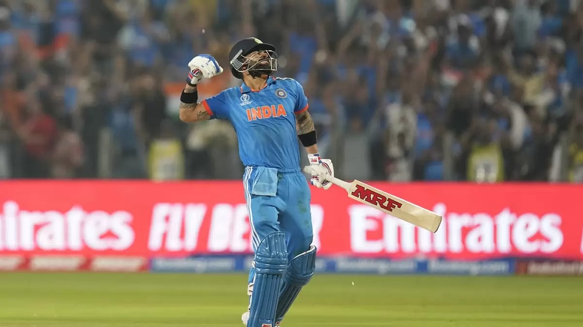 Virat Kohli after completing his century against Bangladesh in Pune