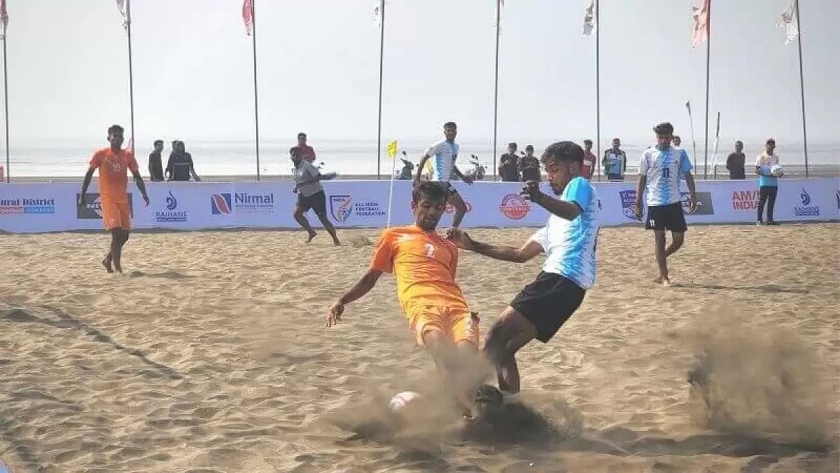 File image of beach soccer action. during the National Championships 