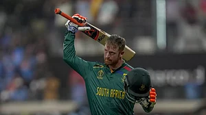 Heinrich Klaasen after scoring his century against England in Mumbai.