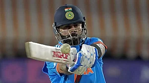 Virat Kohli bats against New Zealand in Dharamsala.