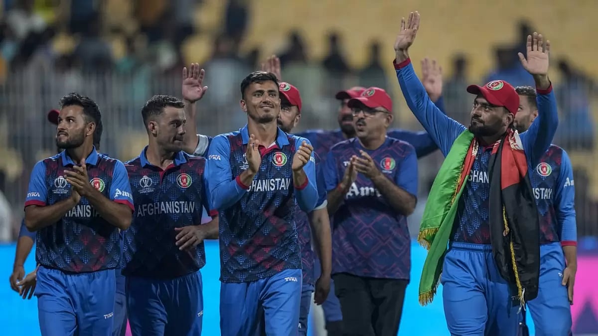 Afghanistan thank spectators after beating Pakistan in Chennai.
