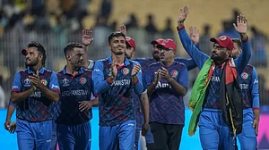 Afghanistan thank spectators after beating Pakistan in Chennai.