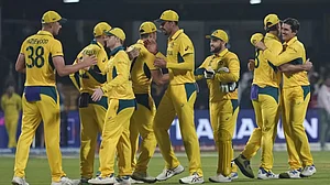 Australia celebrate their win against Pakistan in Bengaluru.